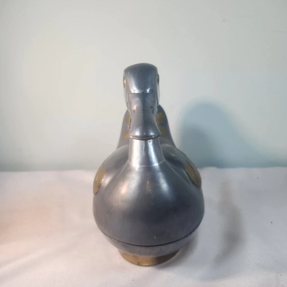 Vintage Pewter & Brass Duck Trinket Box • Lidded Metal Bird Sculpture • Boho